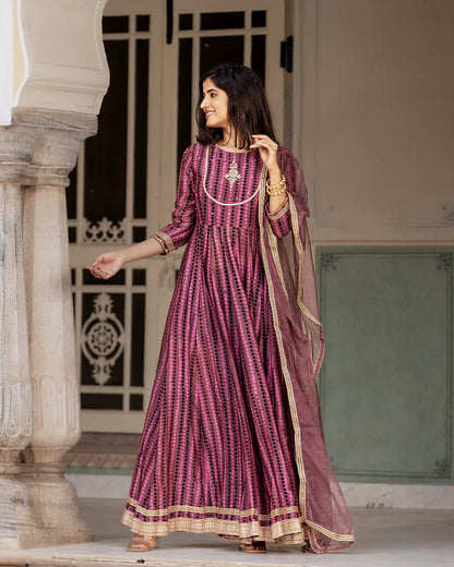 Purple Ajrakh Kalidaar suit set