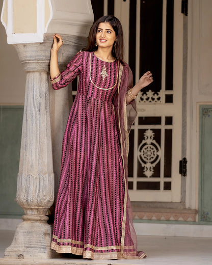 Purple Ajrakh Kalidaar suit set