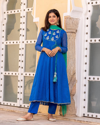 Blue Gota Anarkali suit set