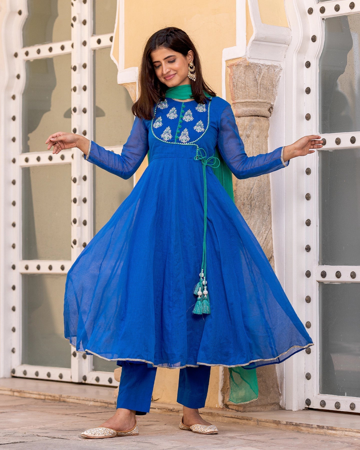 Blue Gota Anarkali suit set