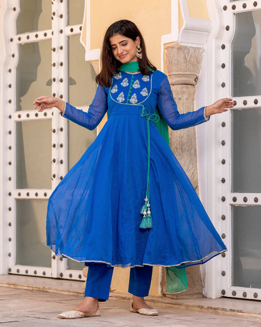 Blue Gota Anarkali suit set
