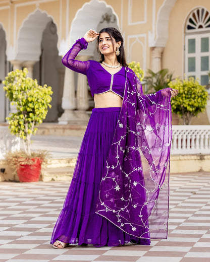 Purple Gota & Tiered Lehenga Set