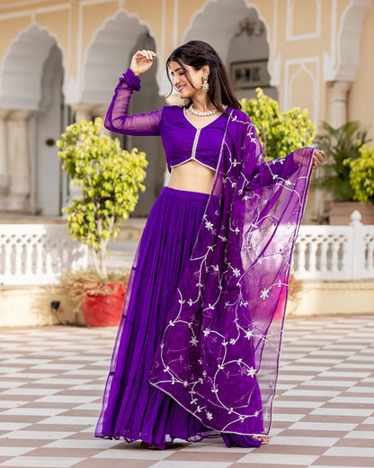 Purple Gota & Tiered Lehenga Set