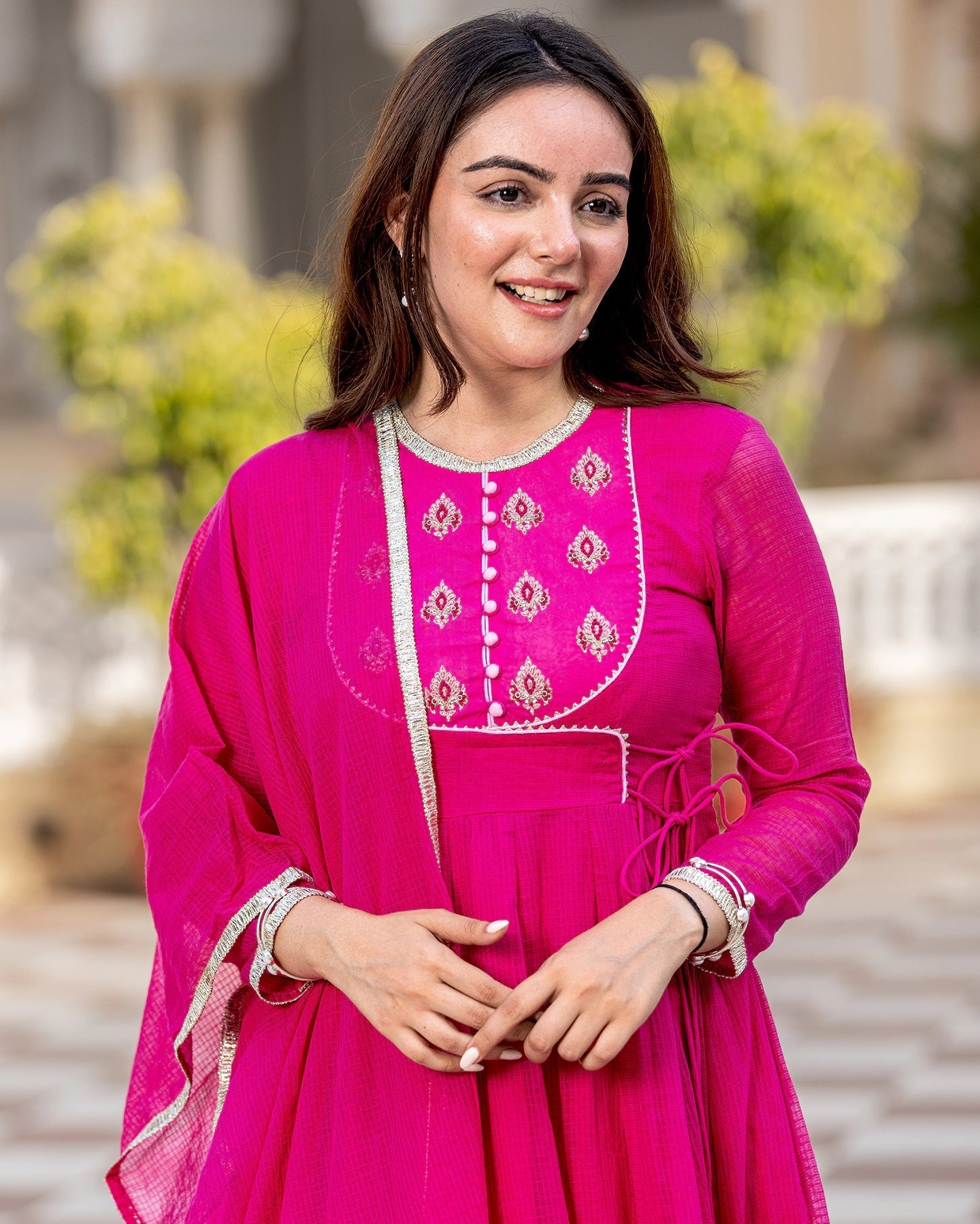 Pink Embroidered Anarkali Suit Set