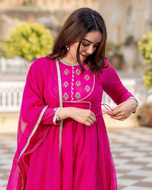Pink Embroidered Anarkali Suit Set