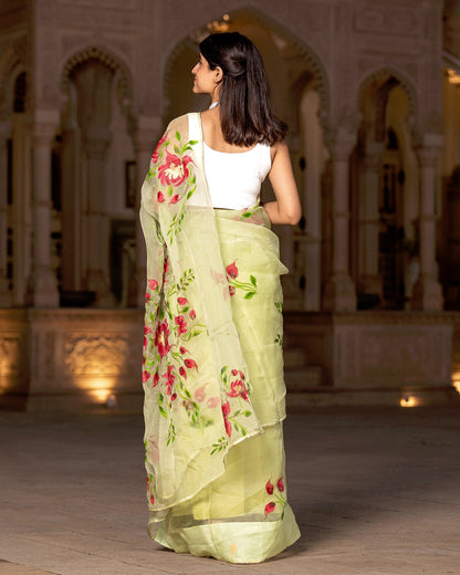 Mint-green Blossom-trail Saree
