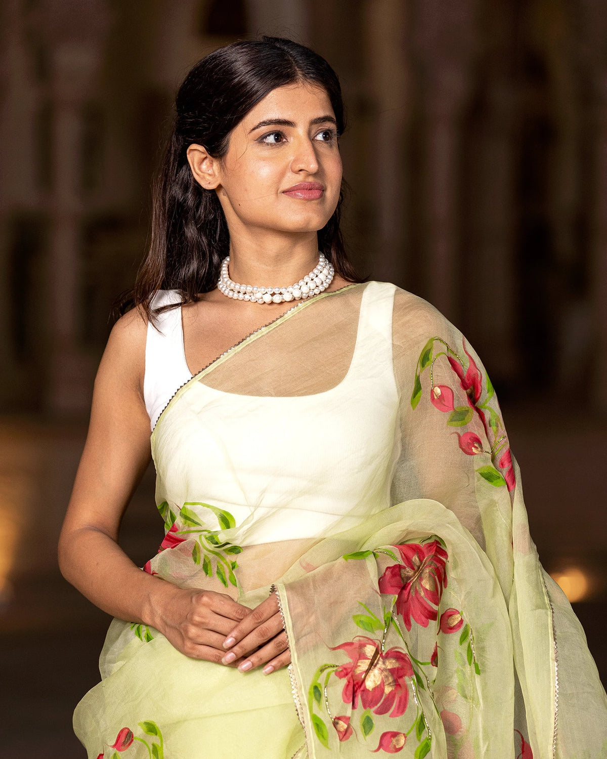 Mint-green Blossom-trail Saree