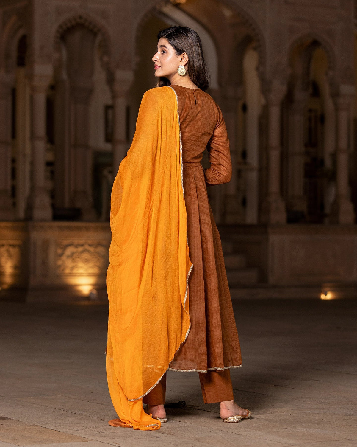 Brown Doria Anarkali suit set
