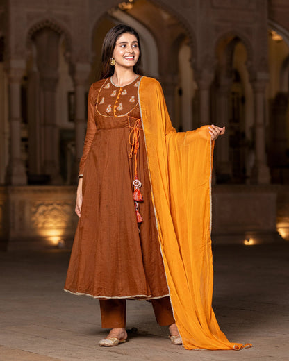 Brown Doria Anarkali suit set