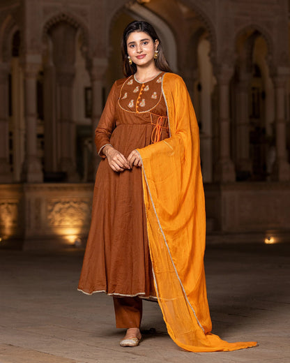Brown Doria Anarkali suit set