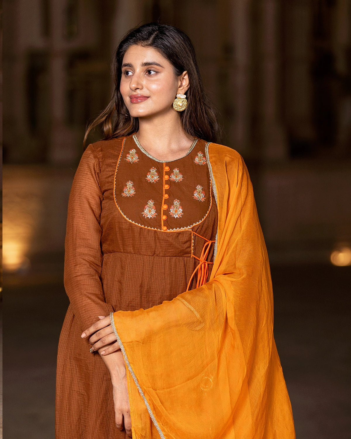 Brown Doria Anarkali suit set