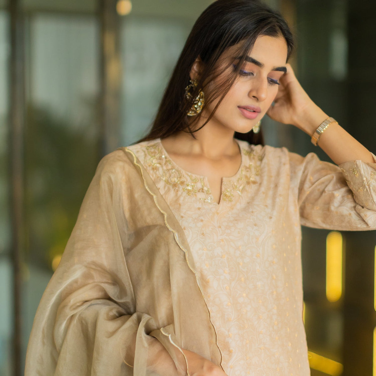 Brown Chanderi Suit Set