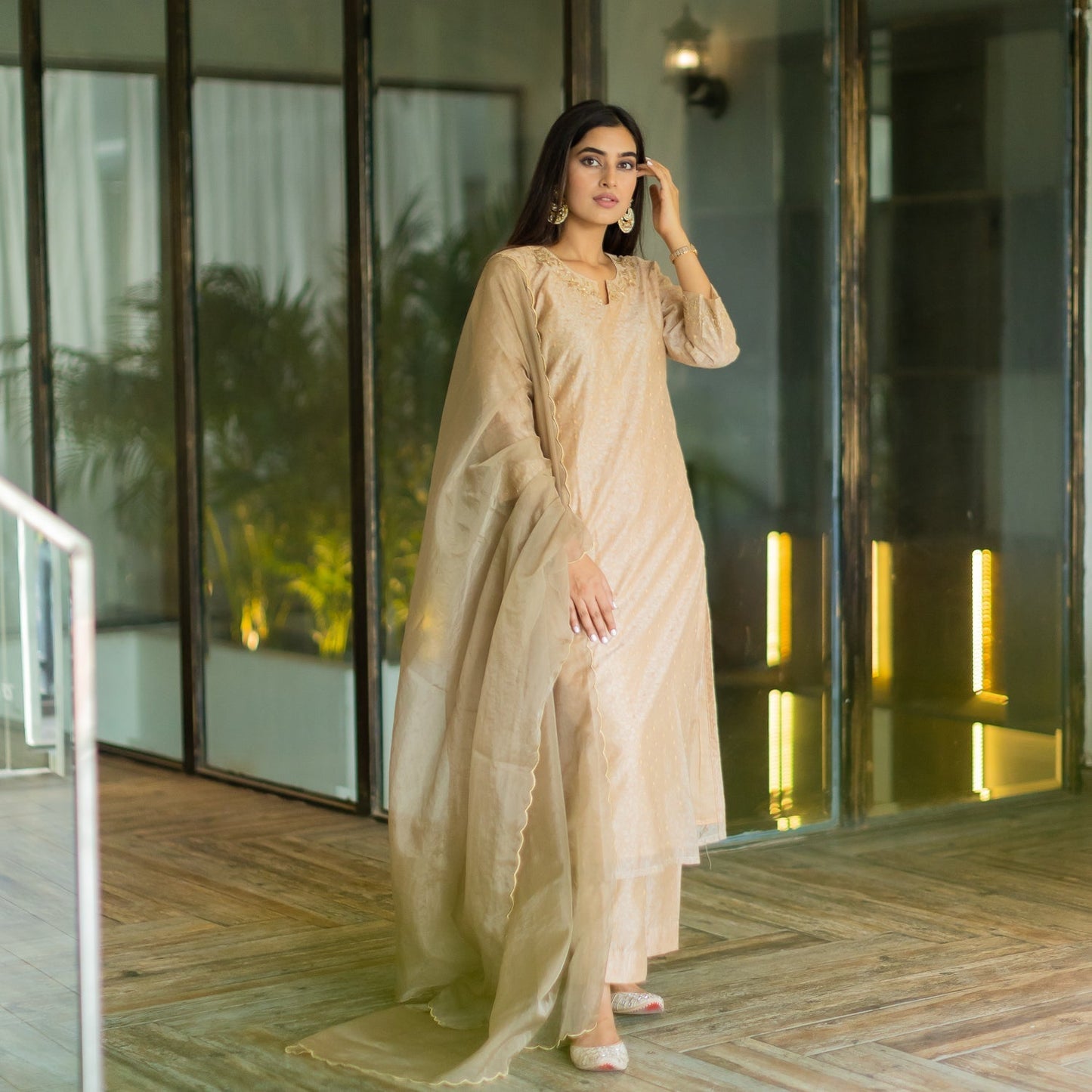 Brown Chanderi Suit Set