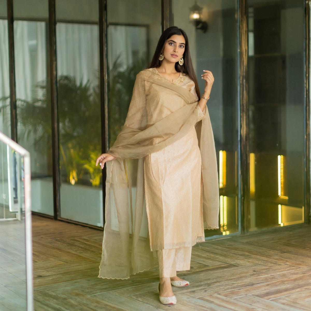 Brown Chanderi Suit Set