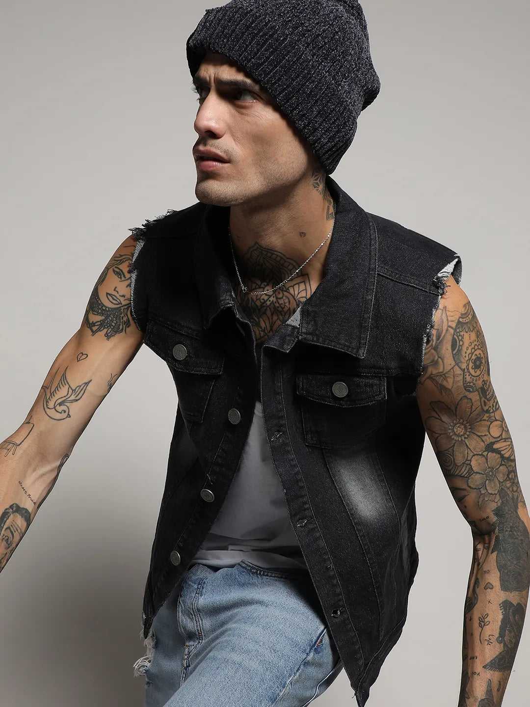 Dark-Wash Denim Jacket With Flap Pocket