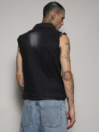 Dark-Wash Denim Jacket With Flap Pocket