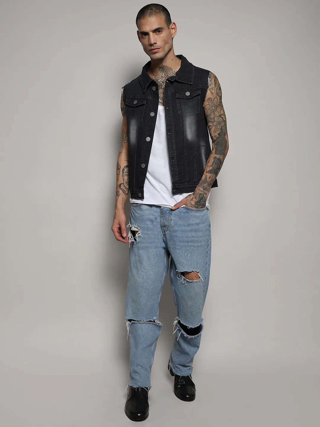 Dark-Wash Denim Jacket With Flap Pocket
