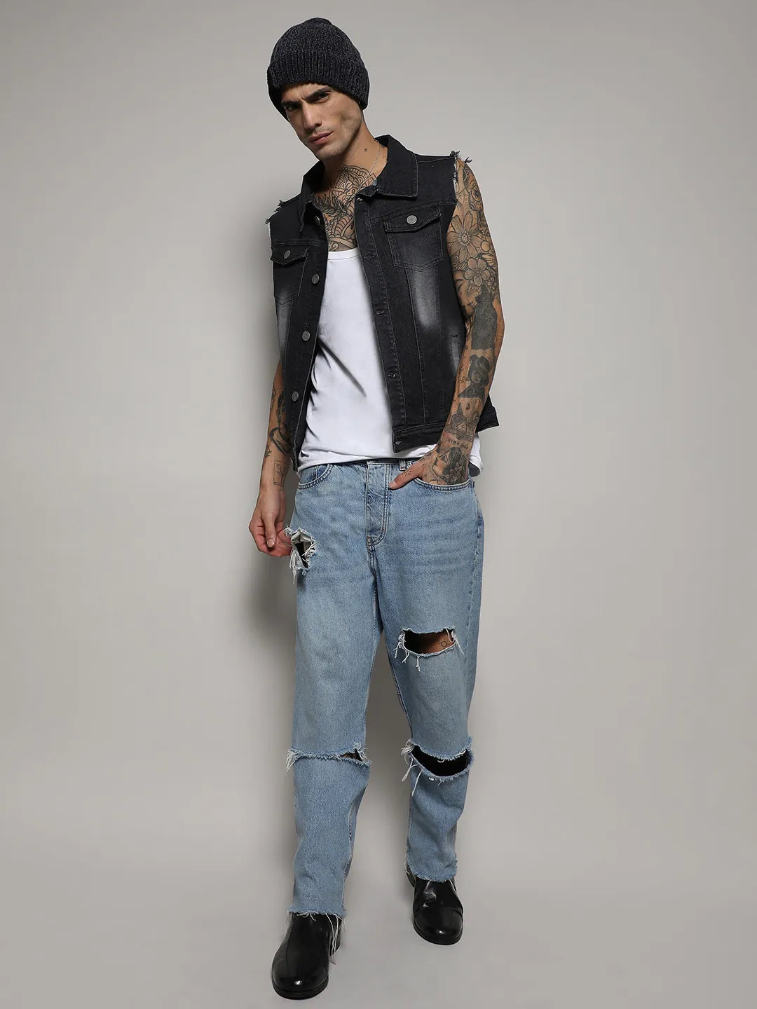 Dark-Wash Denim Jacket With Flap Pocket