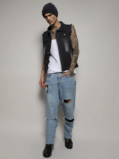 Dark-Wash Denim Jacket With Flap Pocket
