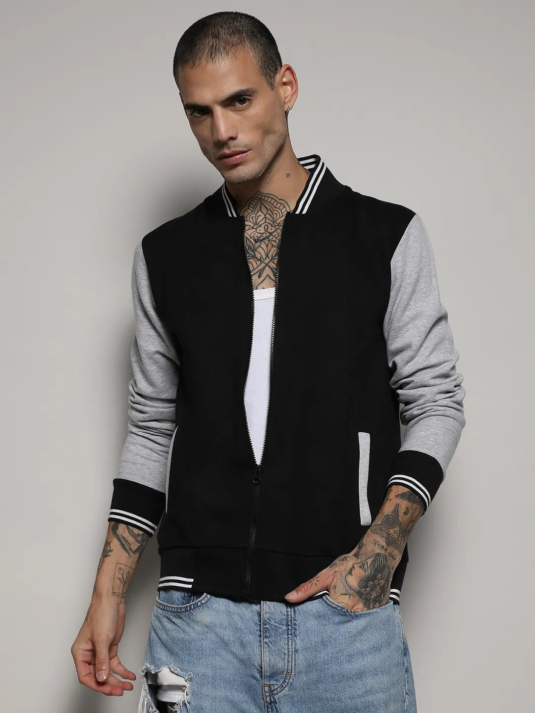 Zip-Front Jacket With Open-Angled Pocket