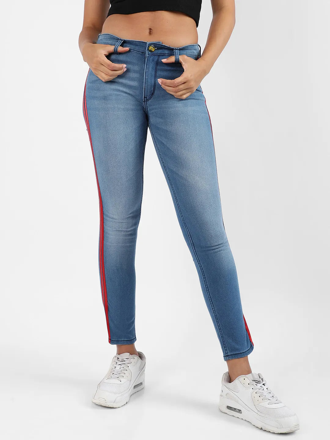 Contrast Side-Striped Denim Jeans