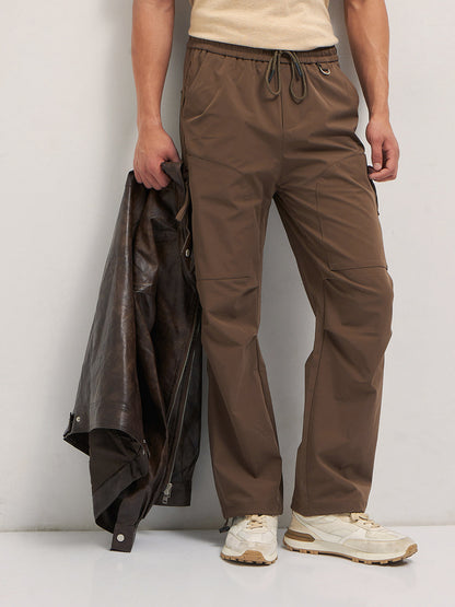 Brown Relaxed Fit Cargo Pants with Functional Design