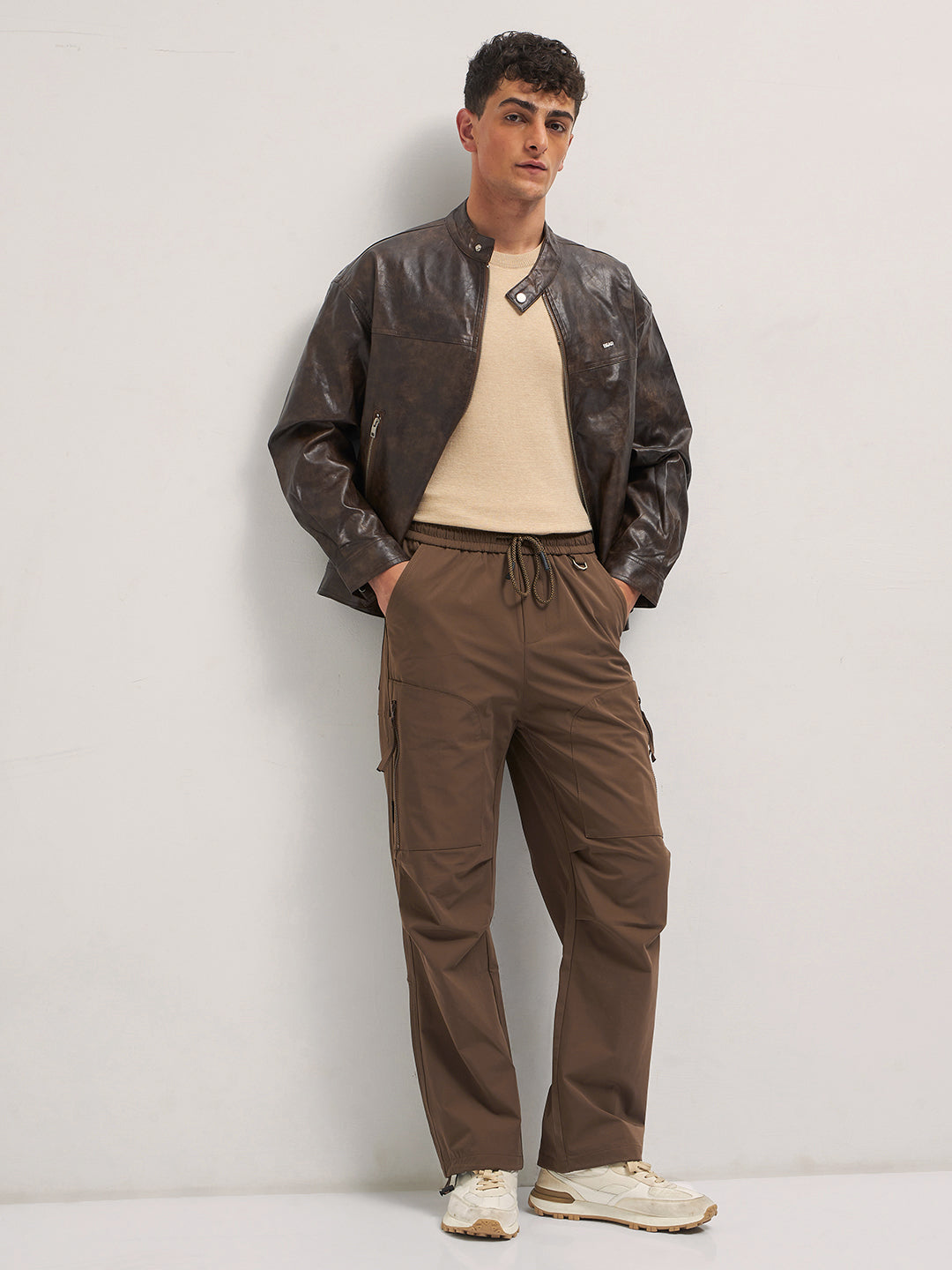 Brown Relaxed Fit Cargo Pants with Functional Design
