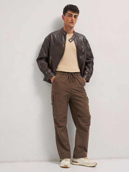 Brown Relaxed Fit Cargo Pants with Functional Design