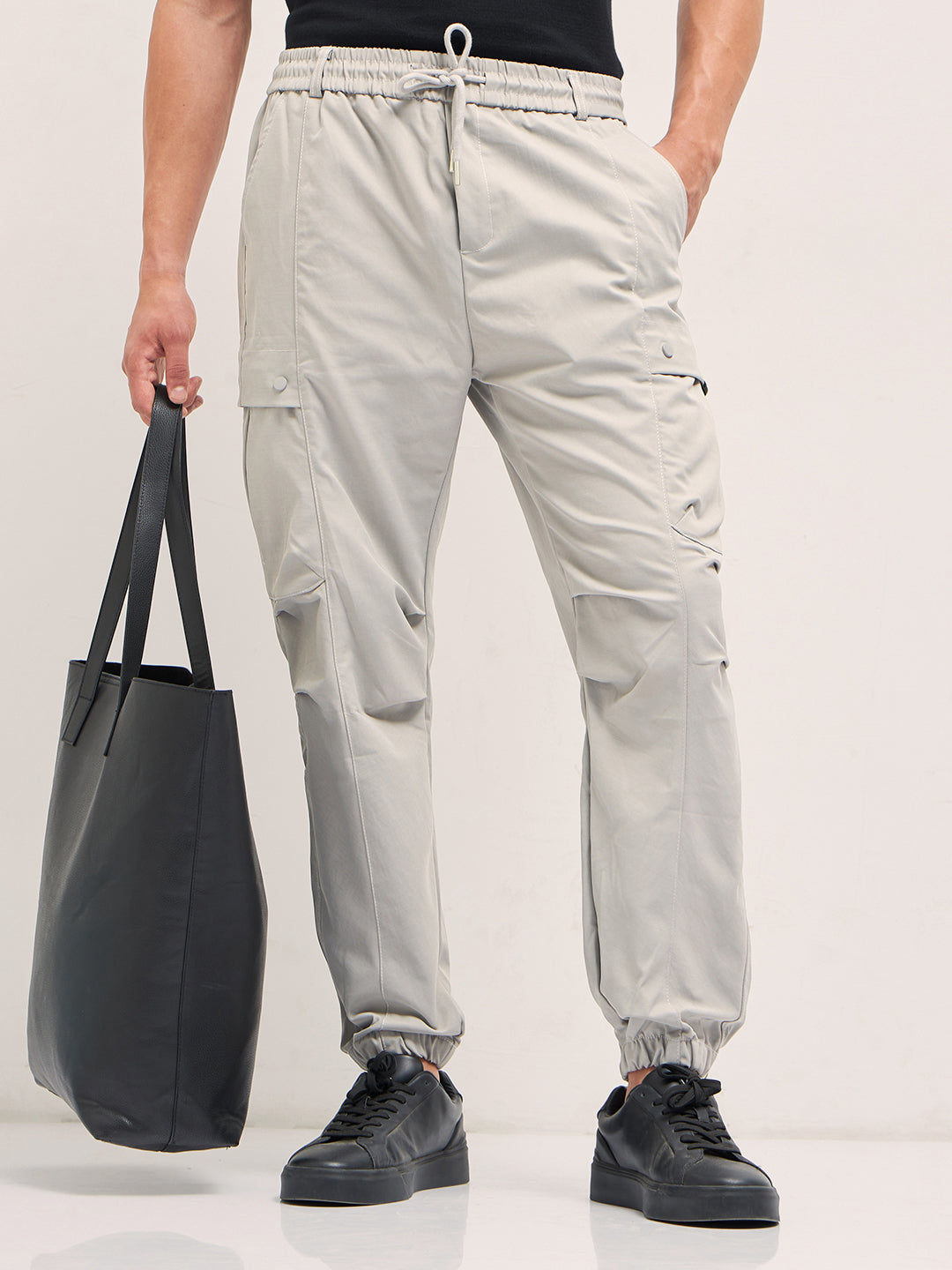 Grey Relaxed Fit Cargo Pants with Functional Design