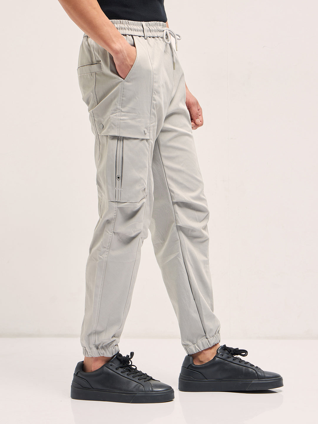 Grey Relaxed Fit Cargo Pants with Functional Design