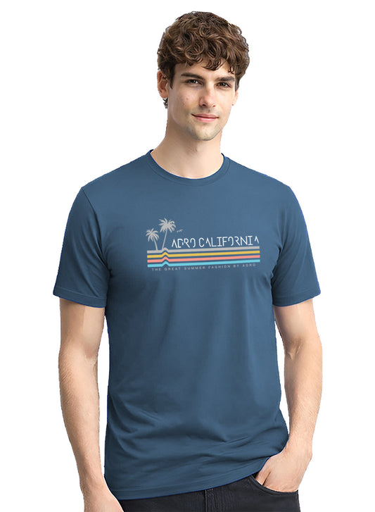 Adro Mens California Graphic T-Shirt | Retro Stripe Print Cotton Summer Tshirt | Stylish Beach T shirt | Comfortable Graphic Tee Classic Blue