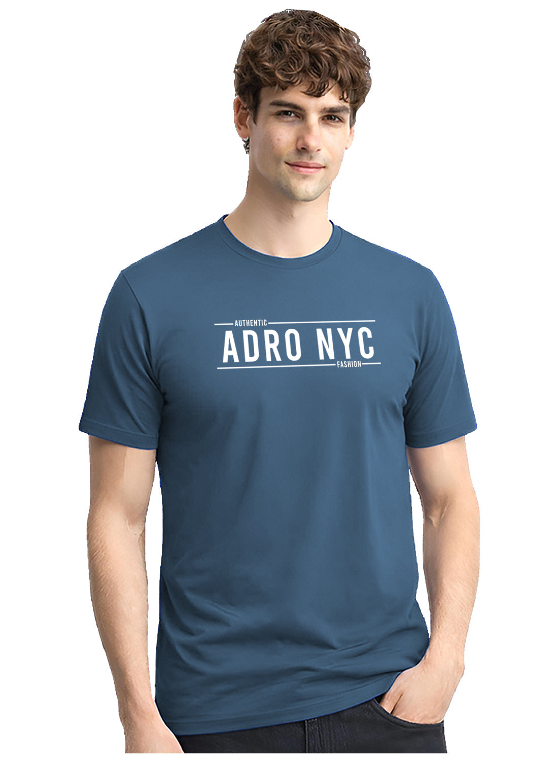 Adro Mens Branded Logo Printed T-Shirt | Typography Print 100% Cotton T shirt | Stylish Tee Summer Regular Fit Graphic Tshirt Classic Blue