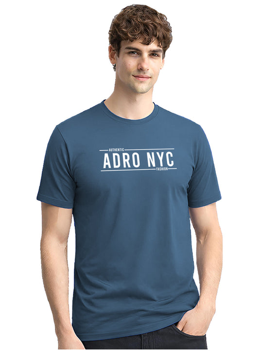 Adro Mens Branded Logo Printed T-Shirt | Typography Print 100% Cotton T shirt | Stylish Tee Summer Regular Fit Graphic Tshirt Classic Blue