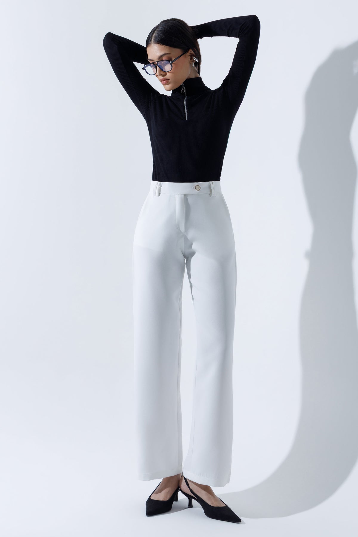 Mid Waist Straight Leg Trousers
