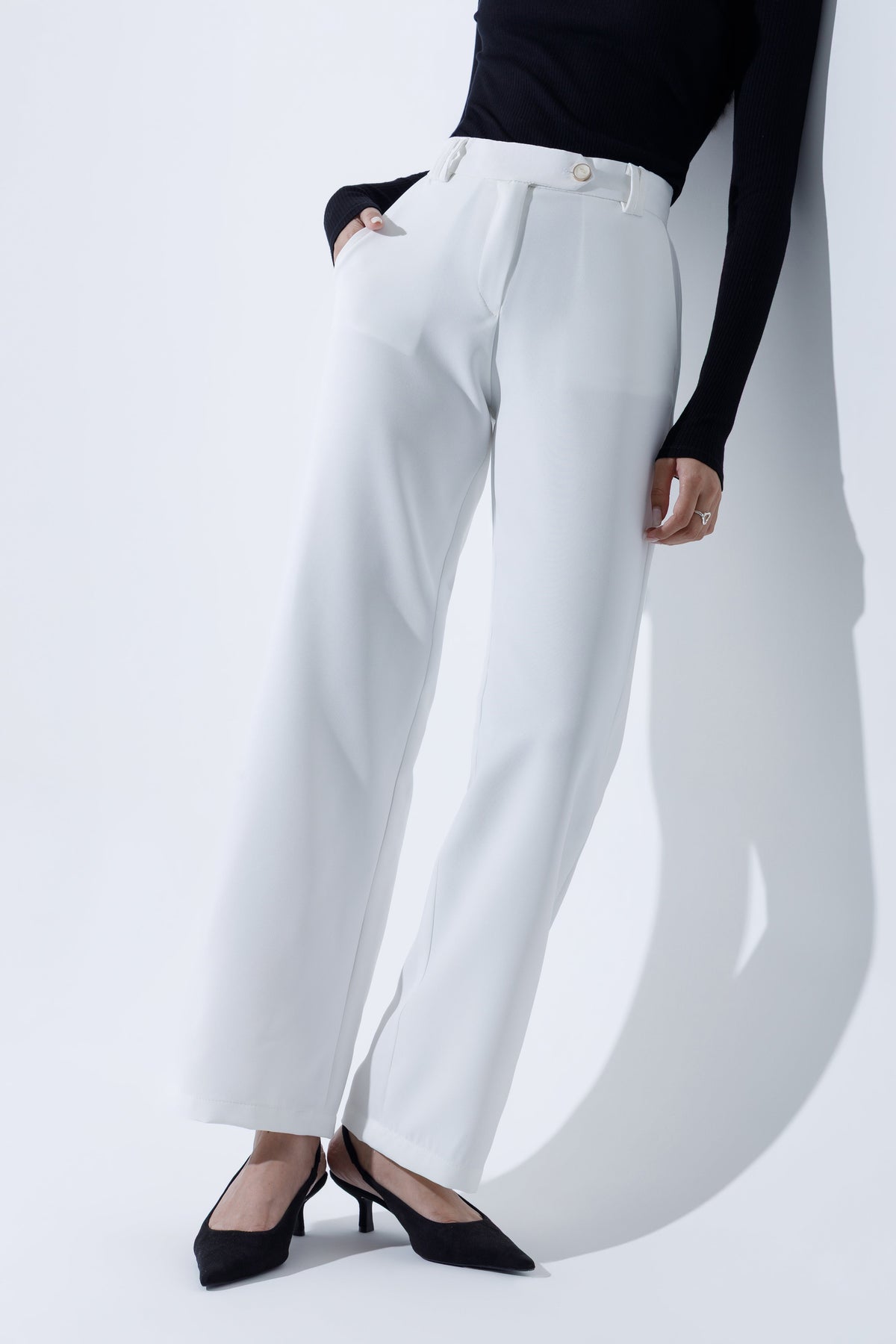 Mid Waist Straight Leg Trousers