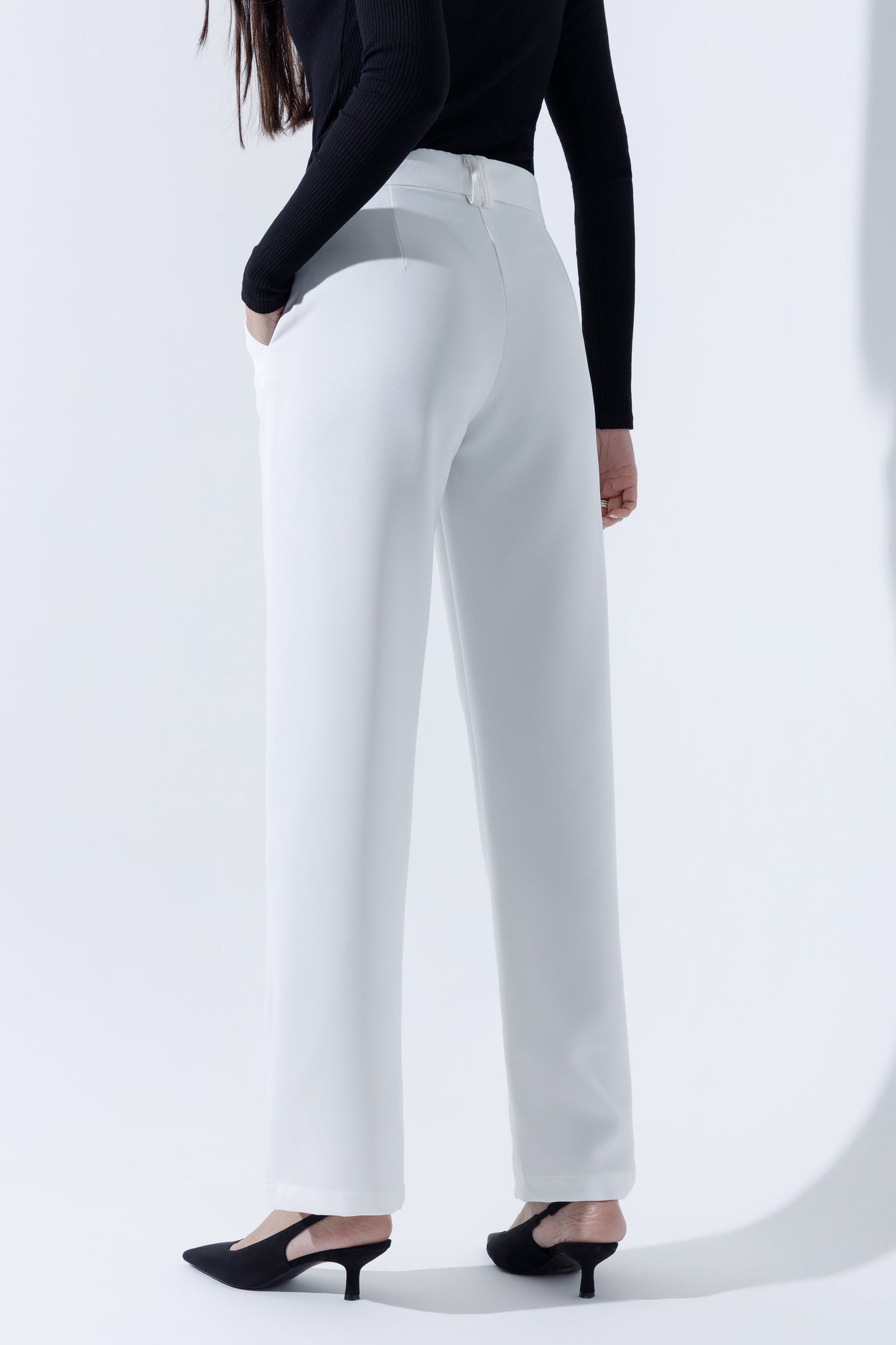 Mid Waist Straight Leg Trousers