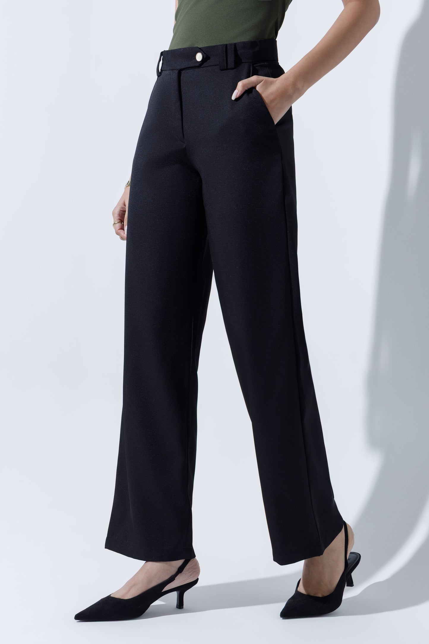 Mid Waist Straight Leg Trousers
