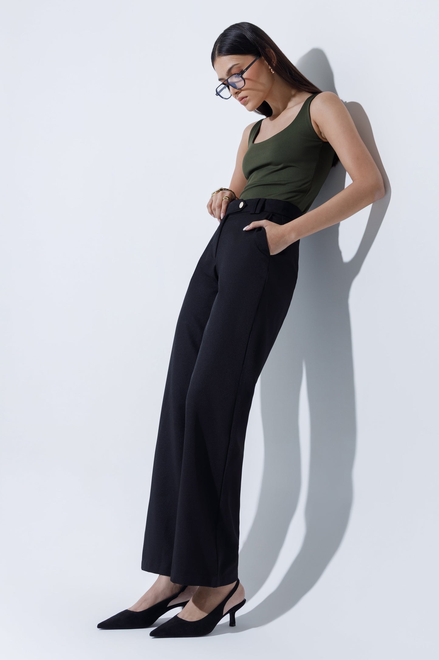 Mid Waist Straight Leg Trousers