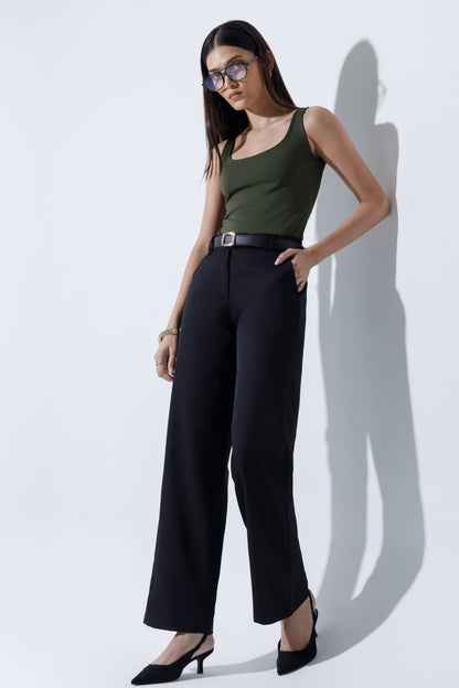 Mid Waist Straight Leg Trousers