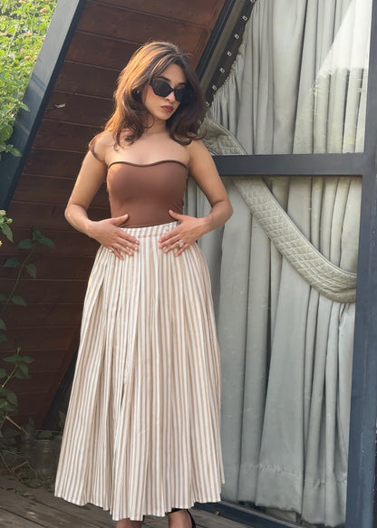 Pleated Stripe Skirt