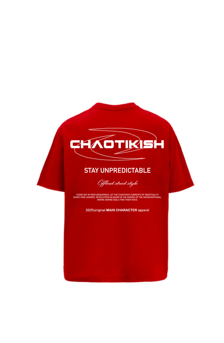 Chaotikish Round Neck Oversized Red T-Shirt Main Character