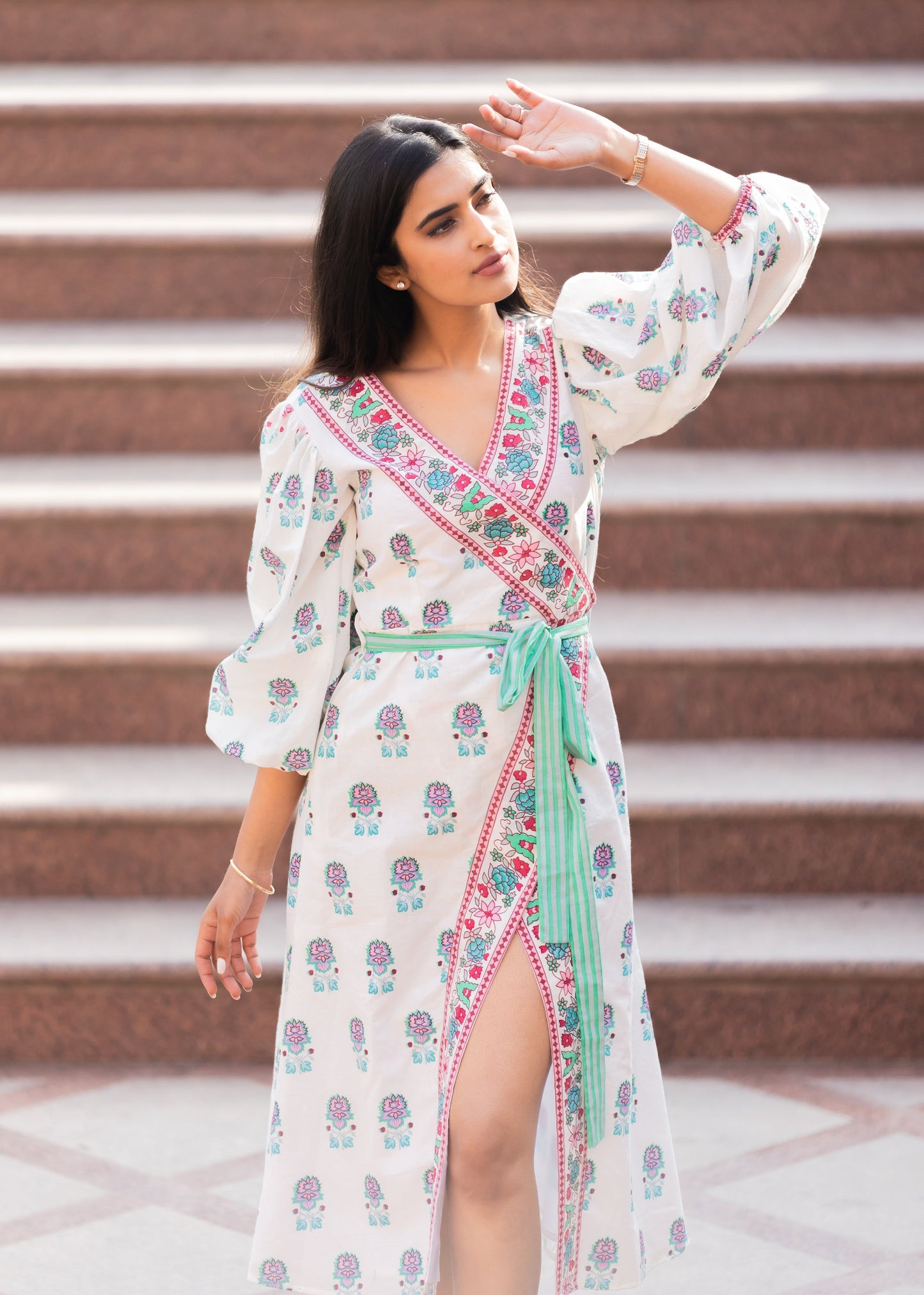 SICILY BLOCK PRINT WRAP DRESS