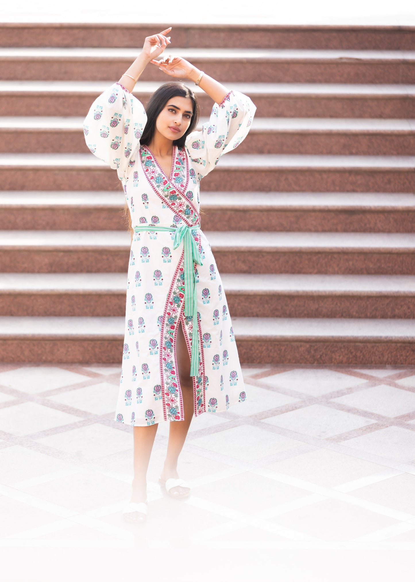 SICILY BLOCK PRINT WRAP DRESS