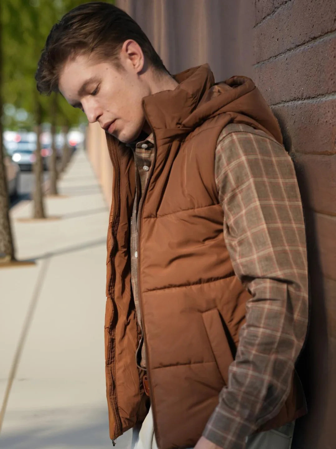 Men Regular Fit Check Brown Casual Linen Blend Shirt