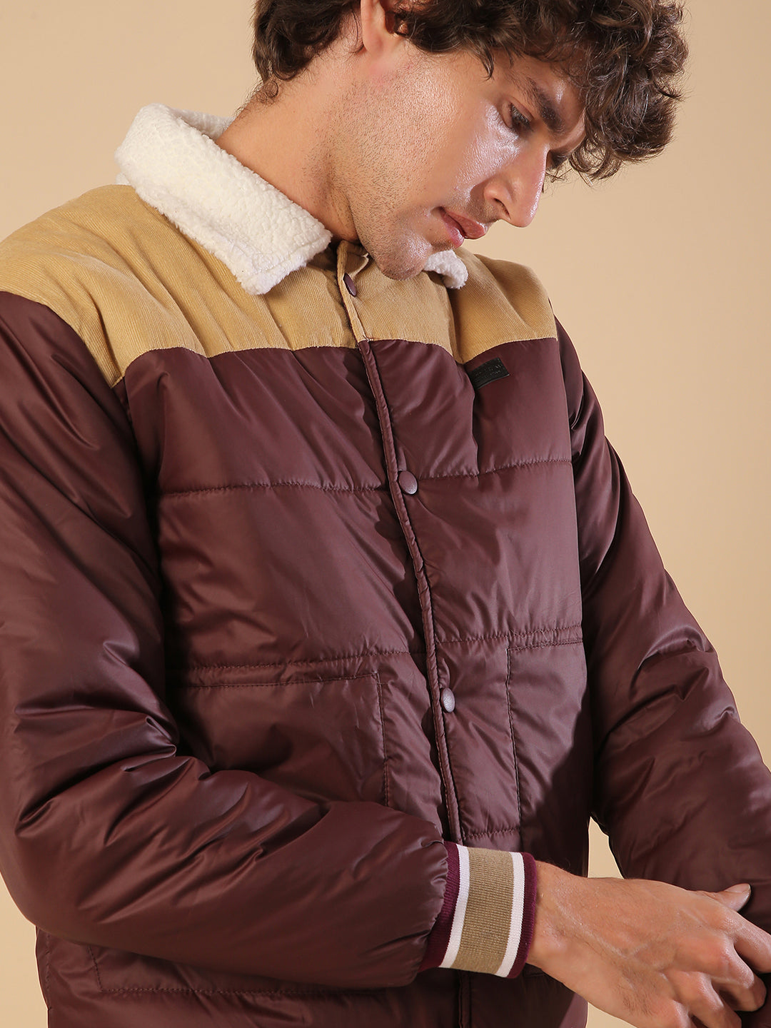Puffer Jacket With Fleece Detail