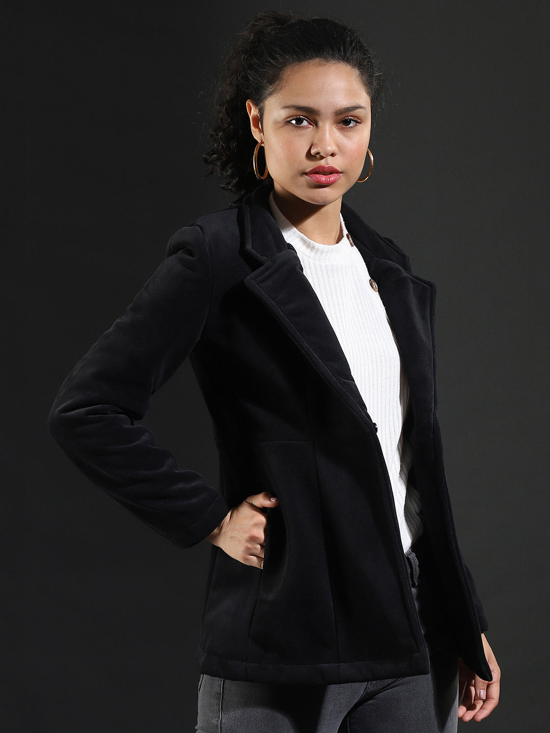 Single-Breasted Blazer With Power Shoulders