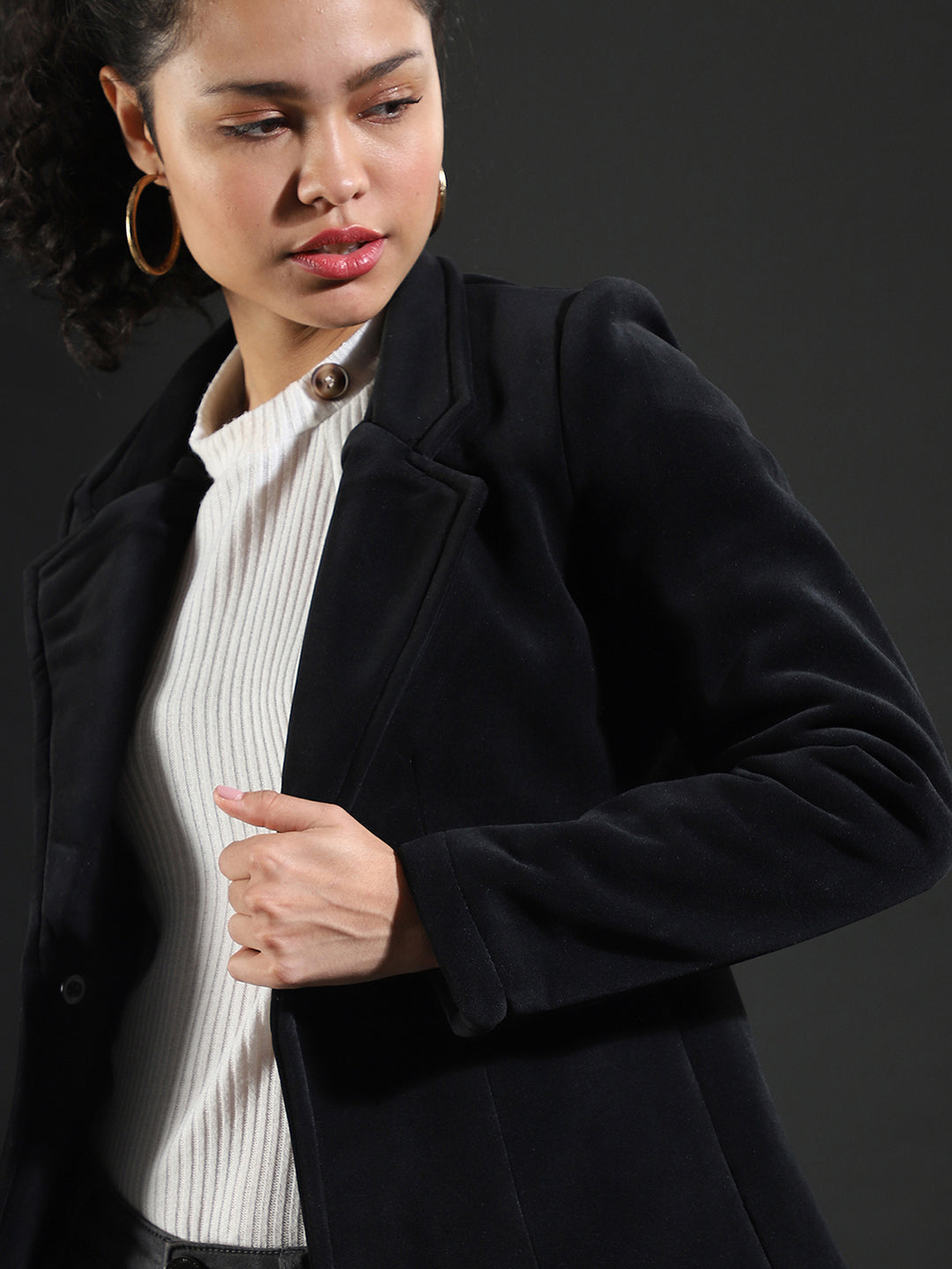 Single-Breasted Blazer With Power Shoulders