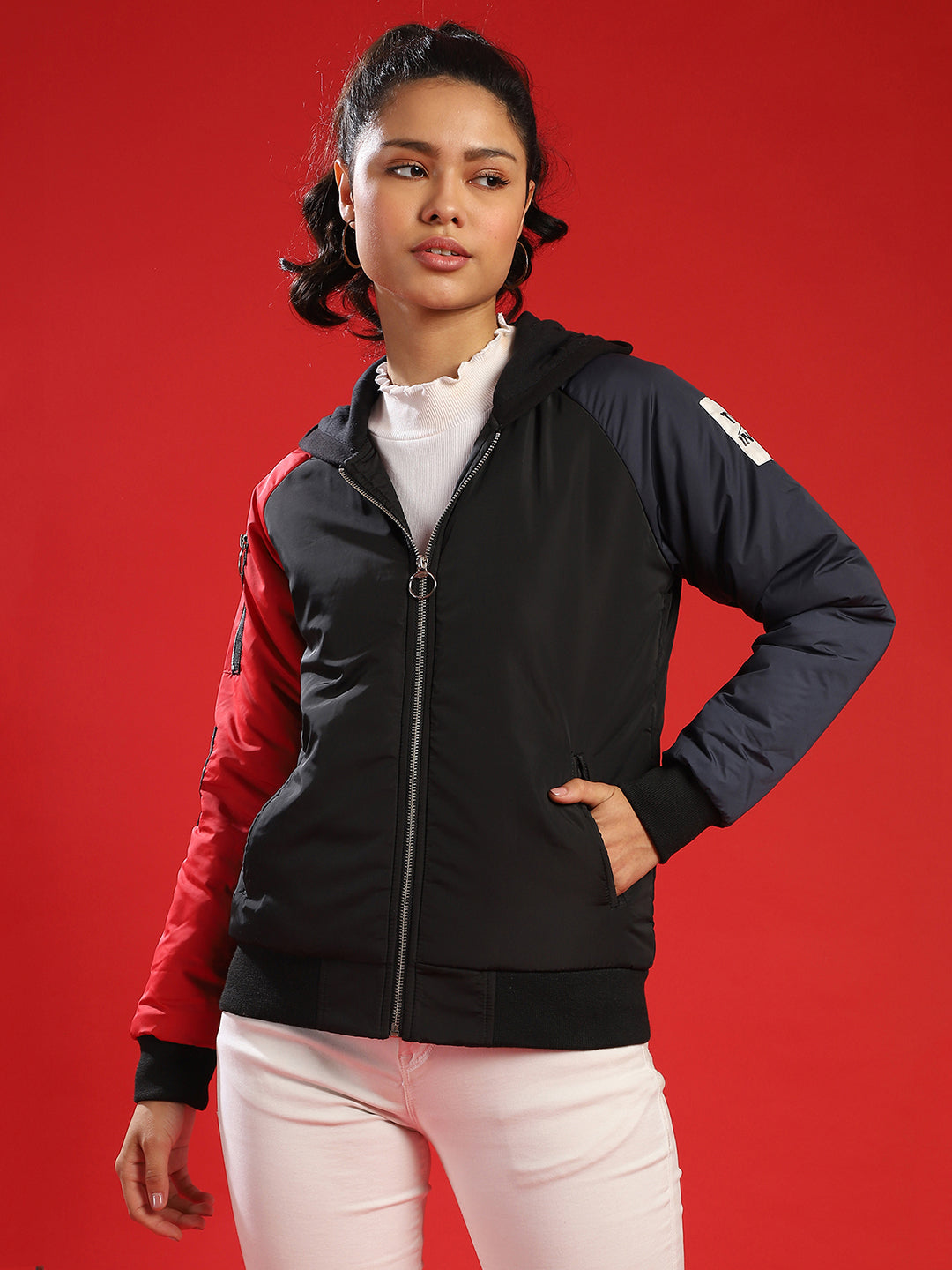 Bomber Jacket With Contrast Sleeve