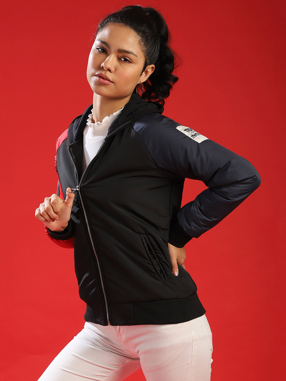 Bomber Jacket With Contrast Sleeve