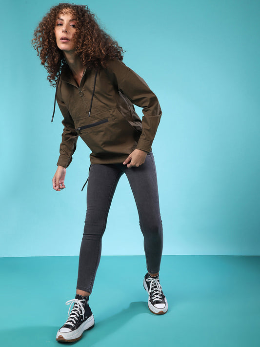 Solid Utility Jacket With Cuffed Sleeves